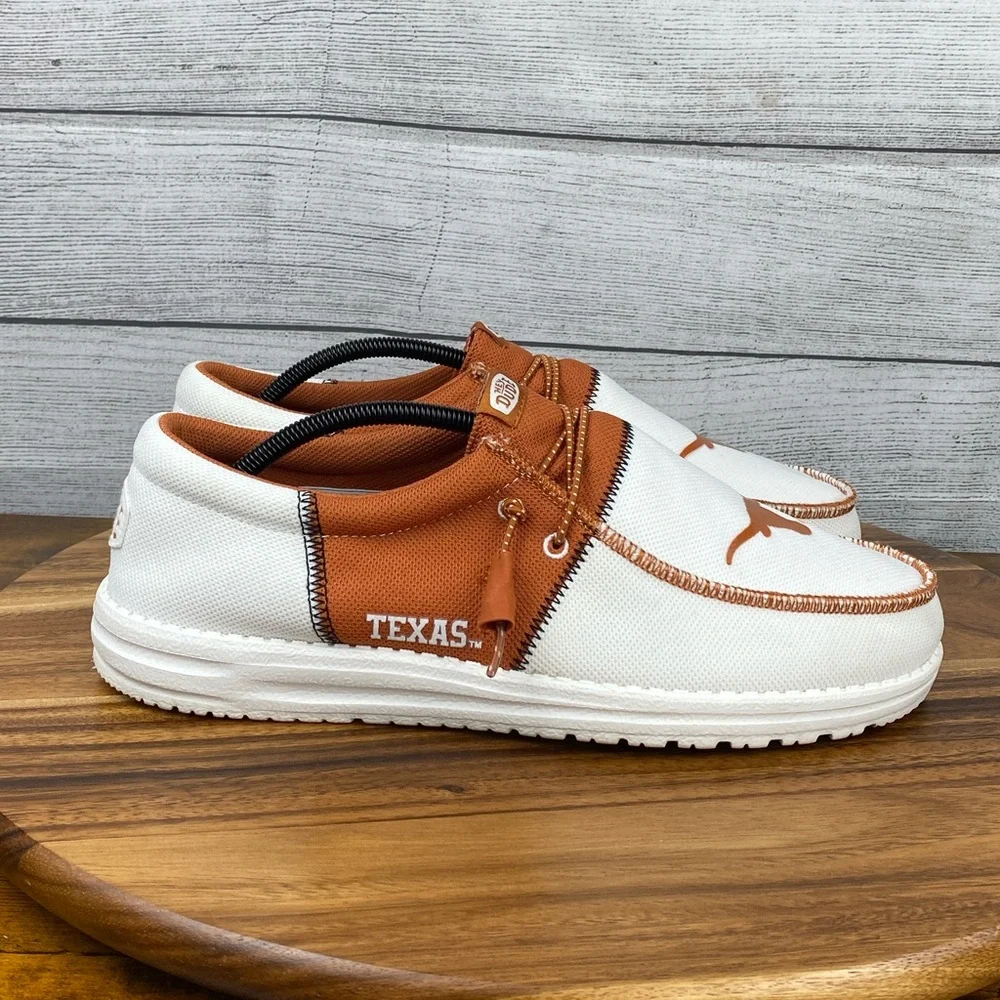 Hey Dude Wally Tri Texas Longhorns Burnt Orange White Loafers Men’s Shoe Size 11